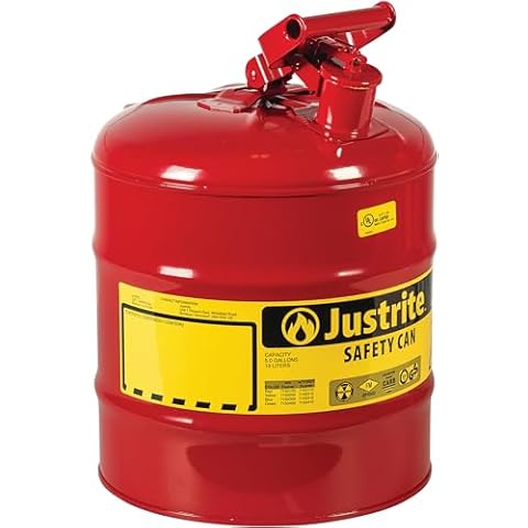Justrite 5 Gallon Type I Red Safety Gas Can for Gasoline with Flame Arrester and Self-Closing Lid, Made in the USA, Galvanized Steel Flammable Storage Can, 7150100 Cover