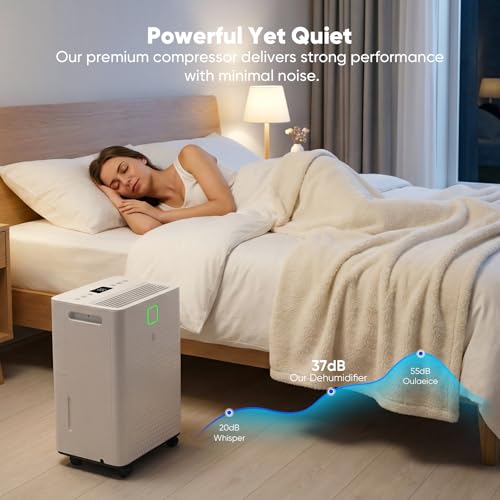 Image of HUMILABS 1600 sq. ft. Dehumidifier for Basement, 21 Pint Dehumidifier for Home with Drain Hose, Auto Modes, 24H Timer, Child Lock, 37dB. Ideal for Bathrooms, Basements, and Large Rooms.