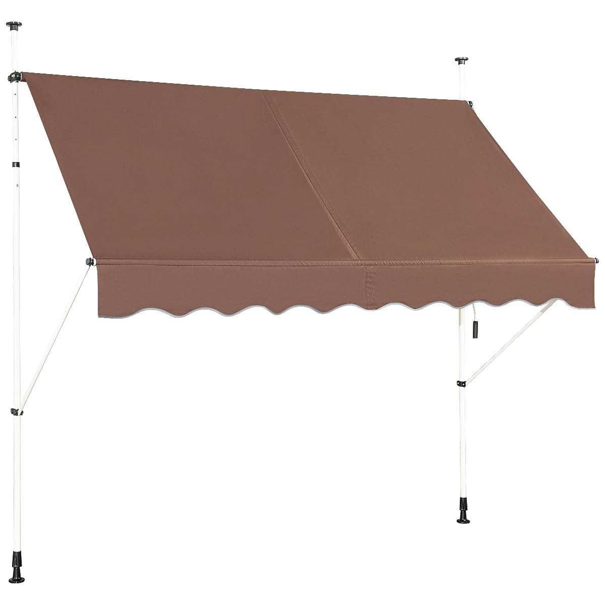 GOPLUS Toldo Retráctil Manual, Toldo Enrollable Impermeable con Manivela, Altura Ajustable 2-3M, Toldos Exterior Terraza Balcón Jardín (Marrón, 2,5 m)