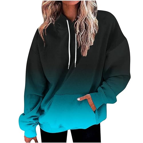 Olivcker Sudaderas con capucha para mujer, con estampado degradado, camisas de manga larga, sudaderas con capucha de gran tamaño, acogedoras y suaves, A7-azul~regalos de San Valentín para ella, XXL