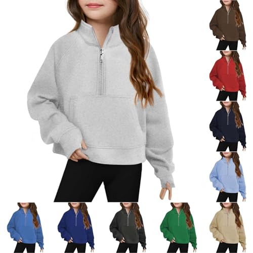 Girls Half Zip up Sweatshirt Trendy Winter Cropped Long Sleeve
