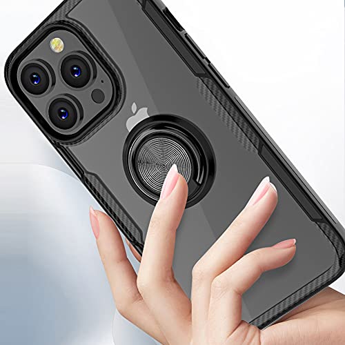 Designed For Iphone 13 Pro Max Case With 2 Tempered Glass Screen Protector, 1 Black Camera Lens Protector,Carbon Fiber Clear Anti-Scratch Case With Ring For Iphone 13 Pro Max 6.7 Inch,Black Set #TOP5