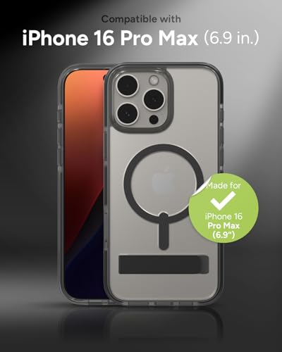 Image of ZAGG Santa Cruz Snap with Kickstand Case for iPhone 16 Pro Max - MagSafe Compatible, 13ft Military-Grade Drop Protection, Reinforced with Graphene, Clear Case with Vibrant Color Accents, Black