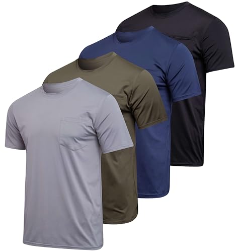Image of Real Essentials 4 Pack: Men's Dry-Fit Short Sleeve Pocket Crew Performance Athletic T-Shirt (Available in Big & Tall)