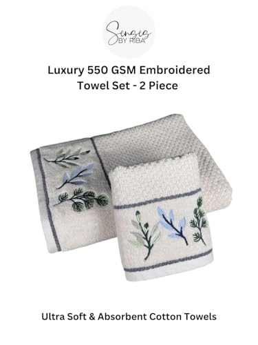 Image of SENSES By Riba Cotton Towel Set 550 GSM - Design 2, 2 Pcs| 1 Bath + 1 Hand Towels Combo | Super Soft, Absorbent, Lightweight, Antimicrobial, Low Linting