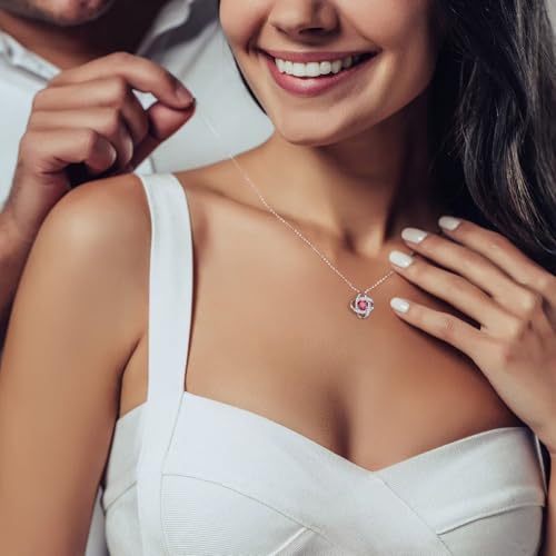 Iefil 925 Sterling Silver Love Knot Birthstone Necklace, Natural or Created Gemstone, Anniversary Birthday Gifts for Women, Jewelry Gifts for Wife Mom Girlfriend - Image 3