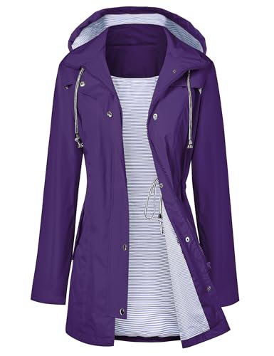 Image of LOMON Raincoat Women Waterproof Long Hooded Trench Coats Lined Windbreaker Travel Jacket S-XXL