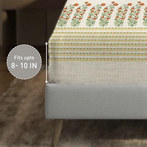 Image of MYTRIDENT Soft Comfort Bedsheet for Double Bed King Size | 182 cm x 198 cm + 30 cm | 200 TC, Sateen Weave, 100% Cotton, Elastic fittedsheet with 2 Pillow Covers and Breathable - Art Age