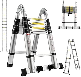 TOPDEEP Telescoping Ladder 16.5FT, A Frame Aluminum Extension Ladder with Movable Wheels, Collapsible Telescopic Ladder for Household Use with Safety Spring Loaded Locking, 330 lbs Capacity