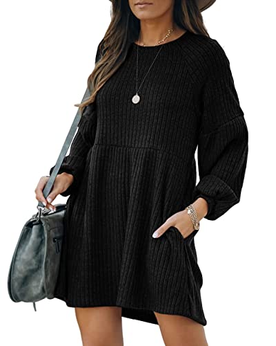 QegarTop Women Cute Fall Dresses Long Sleeve Ribbed Black Sweater Maternity Loose Fit Knit Dress with Pockets XL QegarTop Women Cute Fall Dresses Long Sleeve Ribbed Black Sweater Maternity Loose Fit Knit Dress with Pockets XL