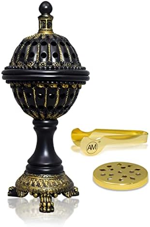 AM Luxury Globe Incense Burner - Bakhoor Insence Holder | Insencents Resin Burners | Frankincense Charcoal Burner | Mabkhara | for Office & Home Decor (Black)