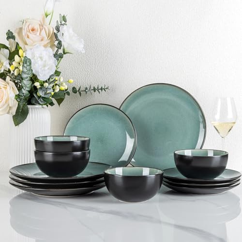 GBhome Steingut Geschirrset 4 Personen, 12-tlg Reaktive Glasur...