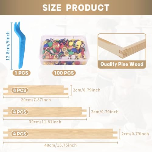 6 Sets Wooden Stretcher Bars for Needlework with 100 Tacks for Women\'s Birthday Gifts, 3 Sizes 12pcs Canvas Splicing Stretcher Bars Needlepoint Embroidery Stitch Frame Set for Crafts Art - Thumbnail 2