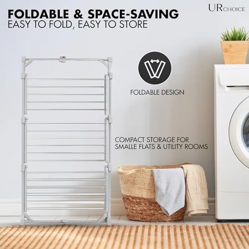 UR CHOICE 3-Tier Electric Heated Clothes Airer, 24-Bar Aluminium 12.5M Electric Drying Rack, Foldable Energy Efficient Indoor Clothes Horse Rack for Towels & Bedding - Image 6