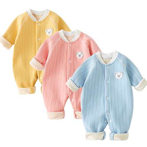 Image of Chamie Newborn Baby Boy Girl Organic Cotton Bodysuit Long Sleeve Jumpsuit 3-Pack Outfits Clothes,0-24Months