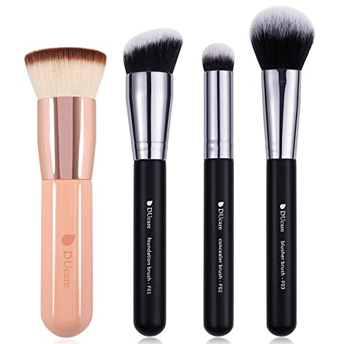 Ducare 4Pcs Flat Top Foundation Brush, Foundation Brush& Concealer Brush& Blusher Brush Face Blush Bronzer Travel Buffing Stippling Contour #TOP6