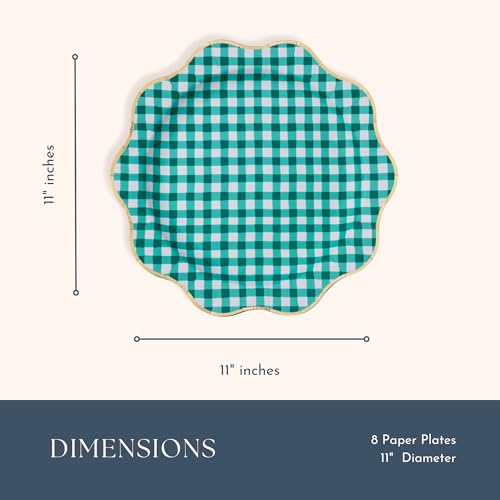 Image of Bonjour Fete Elegant Emerald Green Gingham Dinner Plates, Pack of 8, 11 inchD