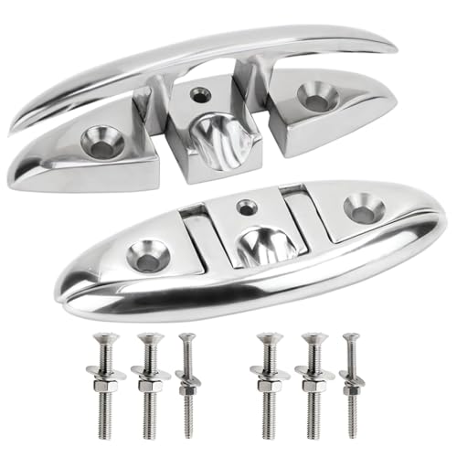 BE-TOOL 2 Pcs Folding Boat Cleats, 5 inch 316 Stainless Steel Boat Cleats with Countersunk Head Screws, Marine Grade Rope Cleats