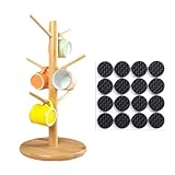 TassenstäNder,Holz Tassenhalter,Tassenregal Becherhalter,Kaffeetassenhalter BrezelstäNder,Abnehmbar Tassen Regal,SchmuckstäNder Holz,Runder Sockel Mit 6 Haken,Geeignet FüR Kaffeetassen Und Becher