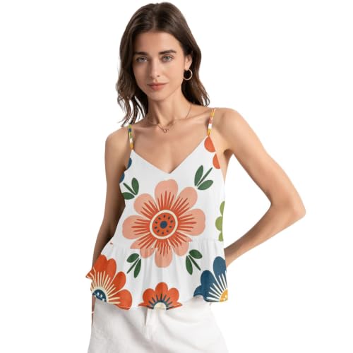 Débardeur d'été col en V en mousseline imprimé floral vintage folk