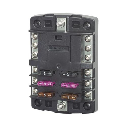 Blue Sea Systems ST Blade Fuse Block 6 Circuit with Ground without Cover, 100 Amps, 5030