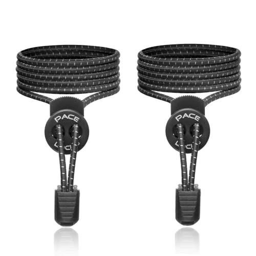 ALPHAPACE Pace Locks Elastische Schnürsenkel ohne binden mit Schnellverschluss, Schuhbänder ohne Schnüren, Slip-on Schnellverschluss für Sport, Jugend & ältere Menschen, 120 cm, 1-Paar in Schwarz