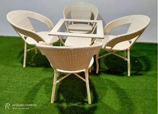 Image of India 4+1 Outdoor Indoor Patio Furniture Sets Rattan Chair Patio Set Conversation Set Bistro Set Chairs Balcony Rooftop Outdoor Garden Furniture Chair (Cream with Square Table)