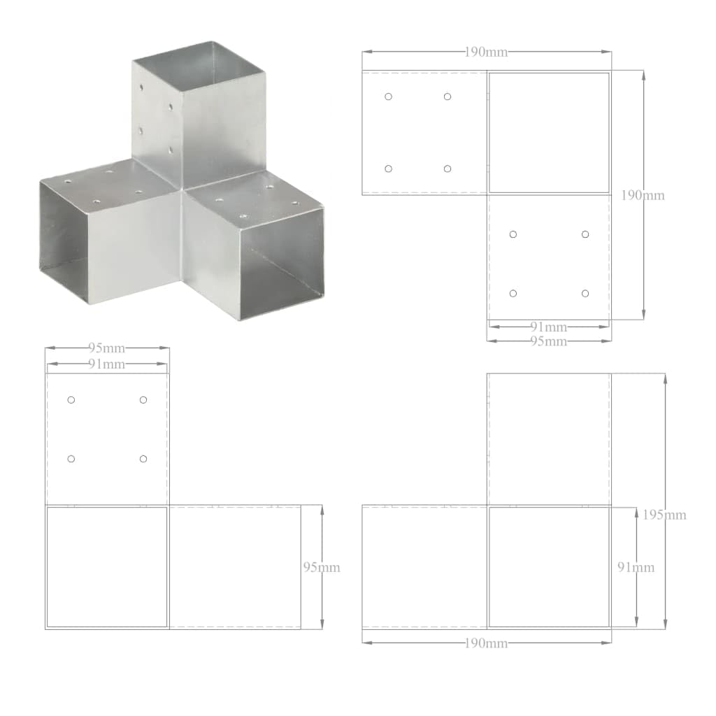 Connettore per pali a Y in metallo zincato 91 x 91 mm per pali di recinzione, traversa, chiavistelli e pali di accoppiamento per un collegamento stabile di recinzioni da giardino, recinzioni in legno