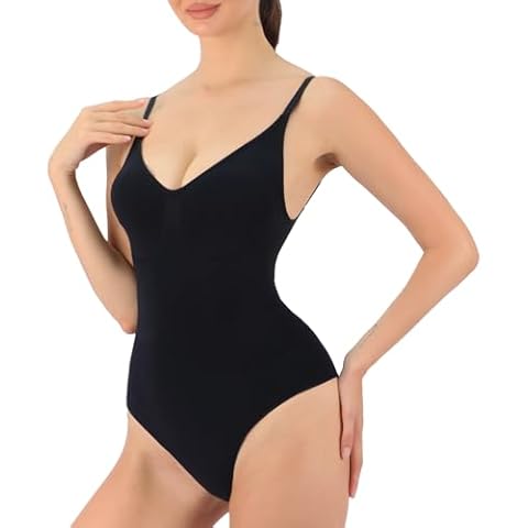 Gaceblis Black Tank Top Bodysuit, Tummy Control Shapewear Seamless Sculpting Thong Snatched Body Shaper Cover
