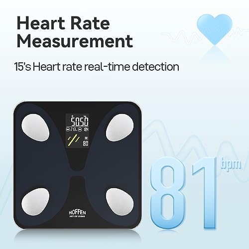 Image of Hoffen (Made in India) Smart Electronic Digital Weight Machine for Body Weight, Fitness Composition Monitor, NEW HEART RATE And V /A SCREEN, Free Bluetooth APP, 2 Years Warranty HO 45 APP