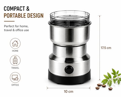 Image of Electric Coffee Grinder & Spice Grinder, 300W Fast Grinding with Stainless Steel Blades | for Coffee Beans, Spices, Seeds, Herbs | Dry Food Mill | Mini Kitchen Grinder