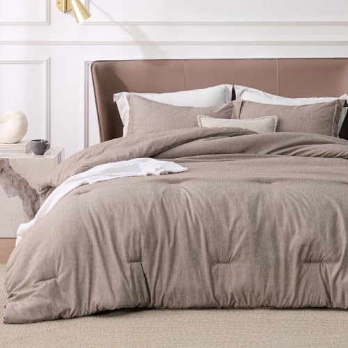 Image of Bedsure Full Comforter Set - Khaki Soft Bedding for All Seasons, Cationic Dyed Bed Set, 3 Pieces, 1 Full Size Comforter (82 inchx86 inch) and 2 Pillow Shams (20 inchx26 inch+2 inch)