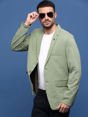 Image of SHOWOFFFF Men Solid Single Breasted Casual Blazer | Notched Lapel Full Sleeves Cotton Blazer for Mens | Slim Fit Regular Length Blazer for Men's