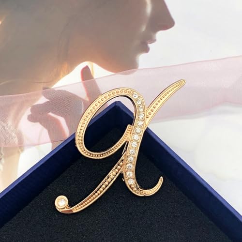 Image of Rhinestone Initial Brooch Pin for Women, Alphabet Gold Letter Brooch A-Z with Crystal, Metal Pin for Hat Bag Dress Suit Accessory for Men
