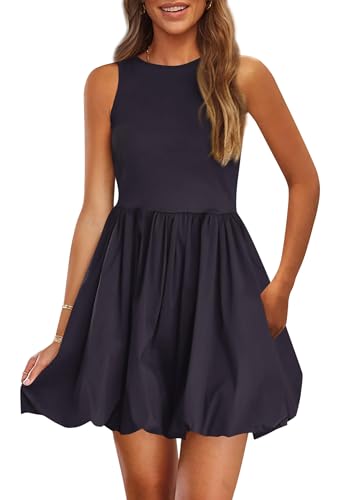 Image of PRETTYGARDEN Summer Dresses for Women 2026 Casual Mini Short Cocktail Dress Sleeveless Tank Crew Neck Bubble Sundress Pockets