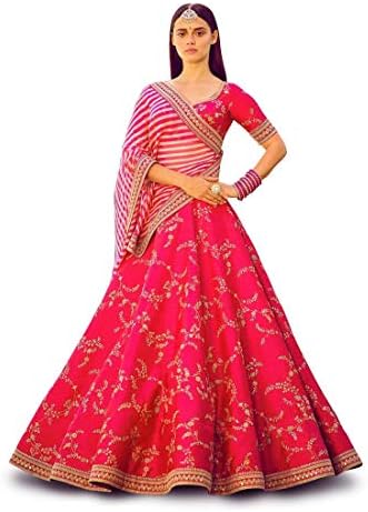 DREAM EXPORTER Designer lehenga choli for women,Indian Bollywood latest trending floral printed Organza lengha choli for wedding,bridal,party wear occasion, 0016