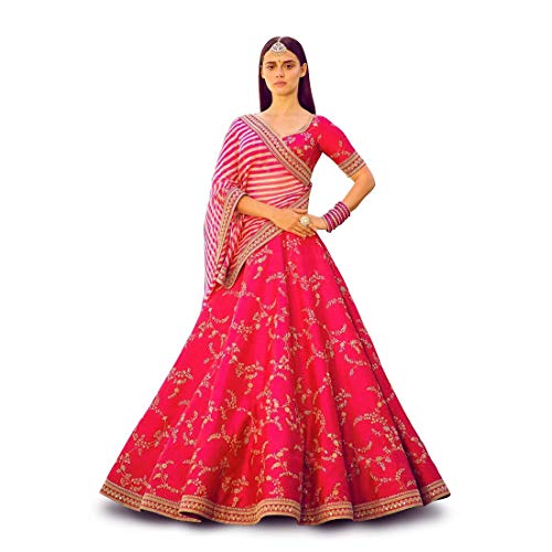 DREAM EXPORTER Designer lehenga choli for women,Indian Bollywood latest trending floral printed Organza lengha choli for wedding,bridal,party wear occasion, 0016