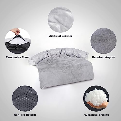 Woyyho Plush Dog Couch Bed For Large Dogs Pet Sofa Bed Mat For Furniture Protector With Removable Washable Cover And Leather Pillow Pet Couch Cover For Medium Small Dogs Cats Grey L(41 * 37 * 6 In) #TOP4
