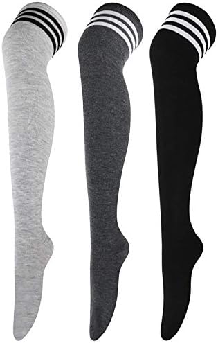 DRESHOW 3 Pairs Over Knee Thigh Socks Thigh High Socks Casual High Stockings Long Knee High Socks for Girl and Women