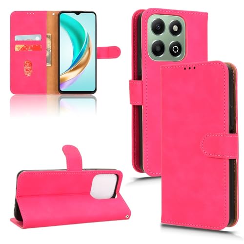 Étui en cuir PU compatible Honor X6B avec finition premium rose et porte-cartes