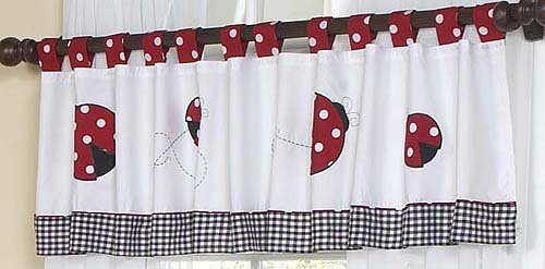 Sweet Jojo Designs Little Ladybug Window Treatment Valance - Red Black and White Polka Dot Dots Gingham Lady Bug Insect