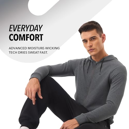 Image of Boldfit Sweatshirt for Man Zipper Hoodies Jackets for Men Stylish Hoodies Man Winter Wear Pullover Casual Sweat Shirt Travel Office Outdoor Cotton Blend with Pockets Full Zipper - Black