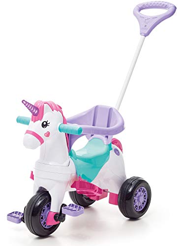 Triciclo Infantil Menina com Empurrador e Pedal Unicórnio Fantasy