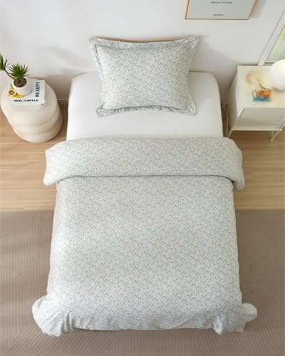 Image of Duvet Cover Twin /TXL Size Set - Extra Soft Floral Duvet Cover 68 x 90 with 1 Pillow Sham - Comfy, Breathable Bedding Set - Hotel Luxury, Fade Free, Zipper Closures & Ties - Sage Cottage Floral