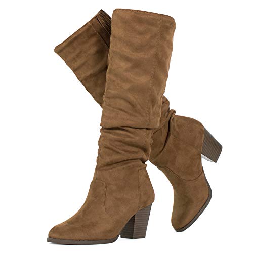 RF ROOM OF FASHION Women's Stacked Heel Slouchy Knee High Boots (Regular Fit)