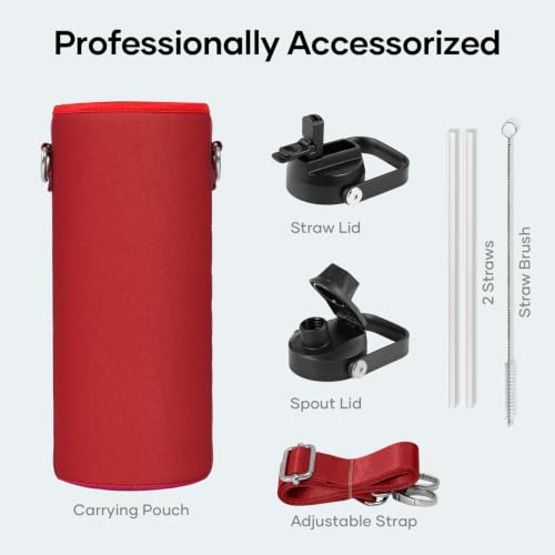 Image of BUZIO Triple Wall Vacuum Water Bottle with Dust-Proof Straw & Spout Lids
