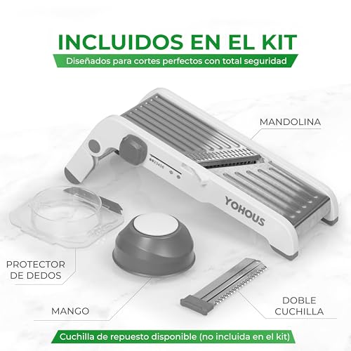Miniatura 5 de Mandolina De Cocina Profesional Regulable - Cortador De Verdura Manual En Acero Inoxidable - Laminadora De Verduras En Juliana, Cubos Y Rodajas Finas