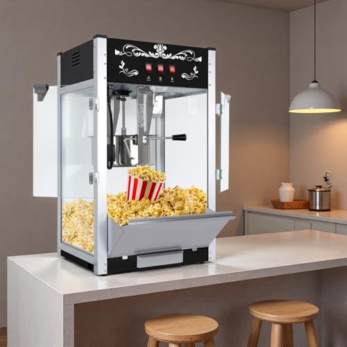 Image of 16 Oz Commercial Popcorn Machine, Countertop Pop Corn Maker for 80 Cups per Batch, Bar Style Popcorn Popper with Scoop, Oil Spoon & Popcorn Cups, Movie Night Supplies, Black