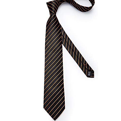 Image of DiBanGu Mens Striped Tie Silk Woven Necktie and Pocket Square Cufflinks Tie Clip Set Wedding Business Formal Gift Tie for Men