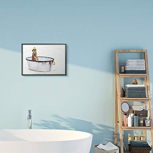 Image of 'Meerkat Bubble Bath Vintage White Tin Tub'| Framed Giclee Art | Stupell Industries | Black, 20 x 16 Inches, Easy to Hang and Sturdy, Made in USA, by Jennifer Redstreake